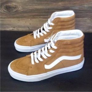 New Vans Sk8 Hi Pig Suede Brown White Waterproof High Top Sneakers